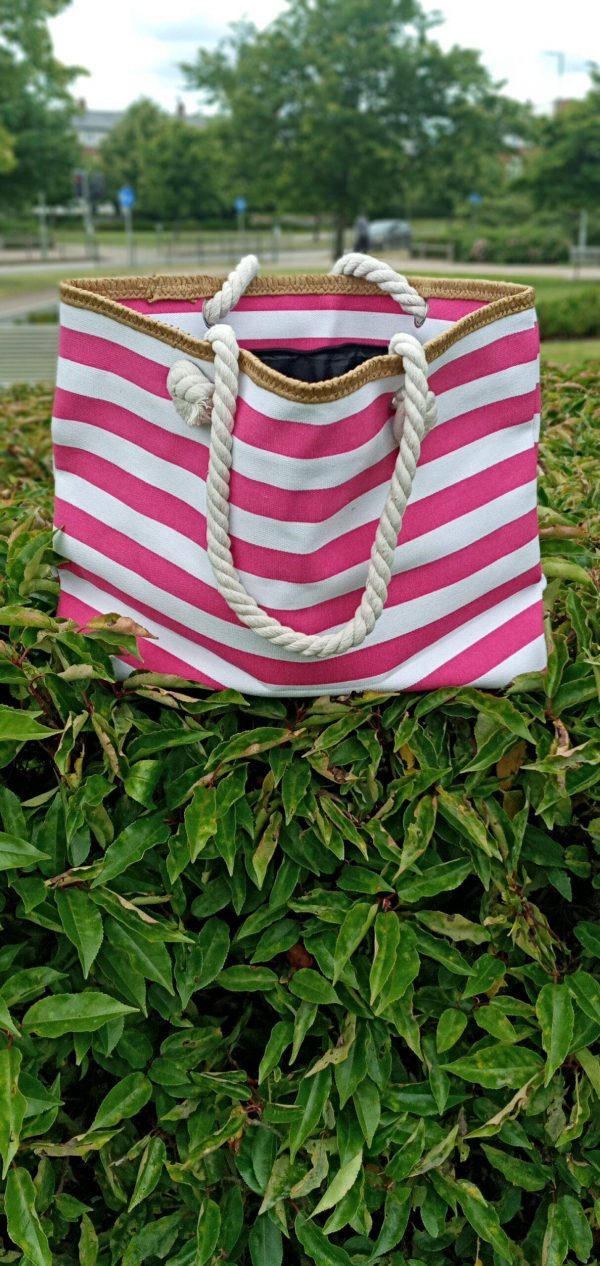 Multi-Purpose Large Canvas Pink and White Stripe Tote Bag