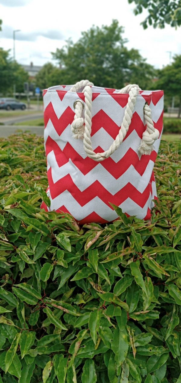 Multi-Purpose Women Tote Red and White Stripe Bag