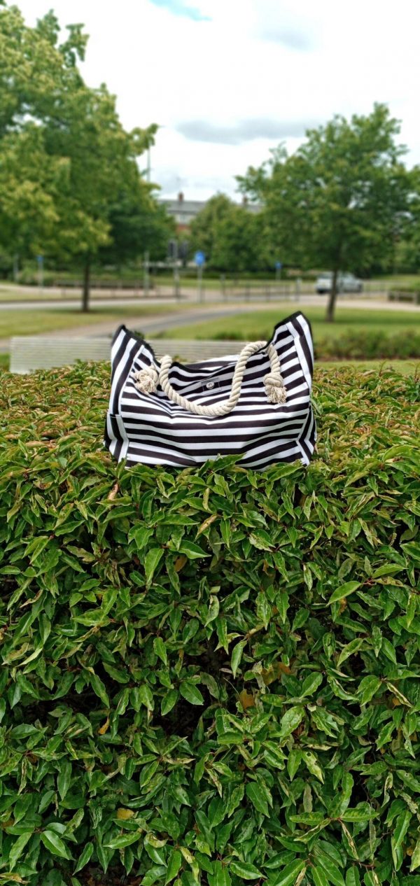 Multi-Purpose Large Capacity Casual Stripe Tote Shoulder Canvas Bag for Women and Girls