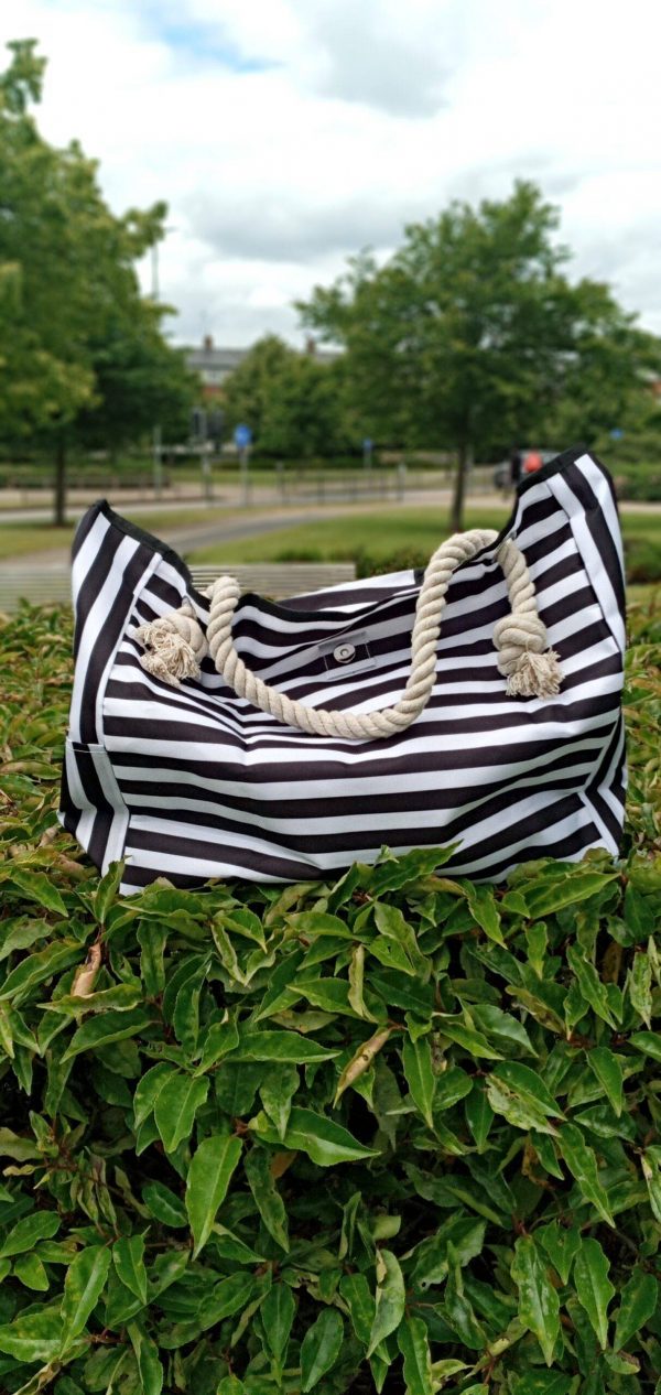 Multi-Purpose Large Capacity Casual Stripe Tote Shoulder Canvas Bag for Women and Girls