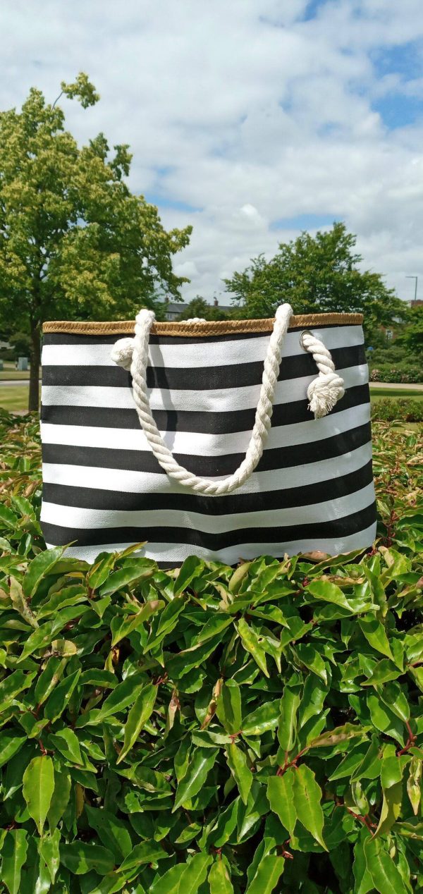 Multi-Purpose Canvas Large Black and White Stripe Shoulder Tote Bag for Shopping