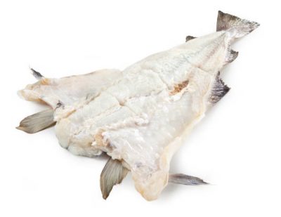 Dried and salted cod, saltfish, isolated on white background