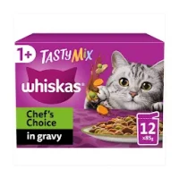 48 x 85g Whiskas 1+ Tasty Mix Chefs Choice in Gravy Wet Cat Food Pouches