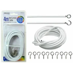 4M White Net Curtain Wire Cord Cable with Hooks and Eyes Fittings Window DoorDIY