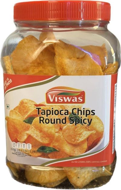 Viswas Plantain Tapioca Chips Round Spicy, 5.29 oz, Vegan, Crispy Fruit Snacks