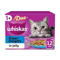 Whiskas 1+ Duo Ocean Delights Adult Wet Cat Food Pouches in Jelly 12 x 85g